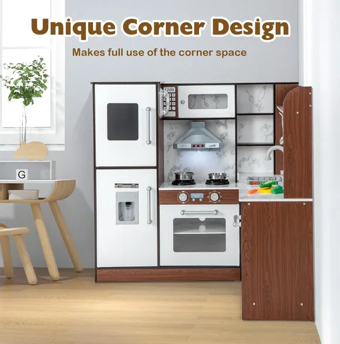 Miniatura 5 de Costzon Juego de cocina para niños, juego de cocina de juguete de simulación para niños pequeños con luces y sonidos reales, fregadero y grifo