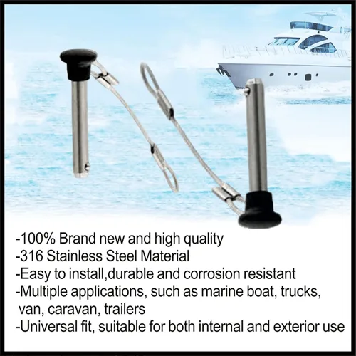 Miniatura 2 de Diámetro de 3/16 pulgadas de acero inoxidable de nailon negro con cordón, pasadores de tracción superior de Bimini marino para bisagra giratoria