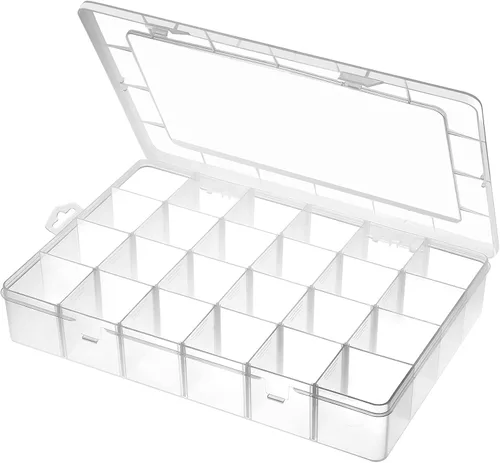 Miniatura 12 de Gbivbe Caja Organizadora de Plástico Grande con 24 Ranuras, Caja de Almacenamiento Ajustable con Divisores, Caja Transparente para Joyería, Negro-1