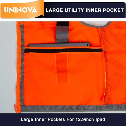 Miniatura 8 de Surveyor Safety Vest Reflective for Men,Class 2 Heavy Duty Safety Vests Reflective with Pockets and Zipper Naranja Sv55 (servicio pesado)