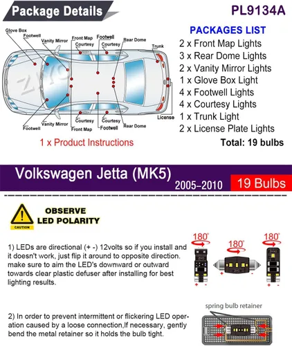 Miniatura 2 de Kit de luces LED para interior Volkswagen Jetta MK5 2005-2010 de repuesto de bombillas de cúpula, 6000 K, luces LED blancas de xenón, accesorios