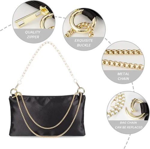 Miniatura 7 de Women Satin Evening Handbag Wedding Prom Clutch Purse Formal Cocktail Party Clutches Shoulder Bag with 2 Bag Chains