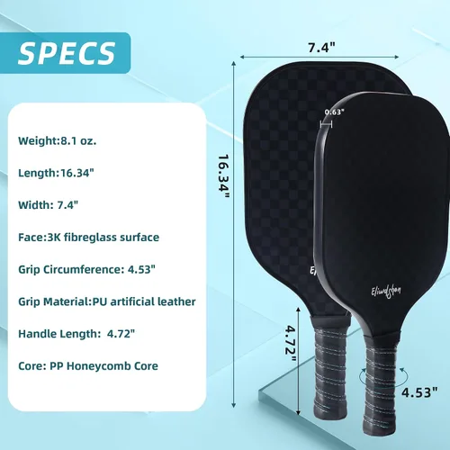 Miniatura 3 de Juego de 4 palas de pickleball de fibra de vidrio con 4 bolas de pickleball, 4 raquetas y bolsa, cumple con los estándares USAPA, raquetas