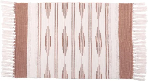 Okuna Outpost Alfombras de baño – Alfombra de baño bohemia con borlas y pelo bajo – Alfombra de baño y ducha de algodón lavable – Decoración bohemia