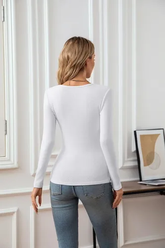 Miniatura 4 de VICHYIE Camisas de verano para mujer, cuello redondo, manga corta, acanaladas, ajustadas, casuales, básicas
