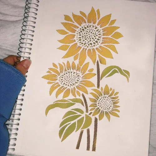 Miniatura 2 de Plantilla de girasol (6 x 9 pulgadas) – Plantillas reutilizables de flores de sol para pintar sobre madera, lienzo, papel, tela, pared, muebles
