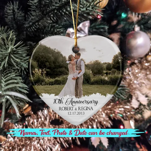 Miniatura 2 de Adorno Colgante de Cerámica con Foto Personalizada, Añade Cualquier Imagen Adorno de Aniversario Regalo para Él Ella Sr. Sra., Foto Personalizada