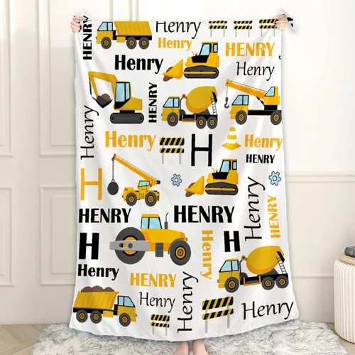 Miniatura 13 de Manta de Bebé Personalizada Camiones de Construcción Personalizados Camión Volquete Mantas con Nombre para Niños, Niñas y Pequeños Manta Suave