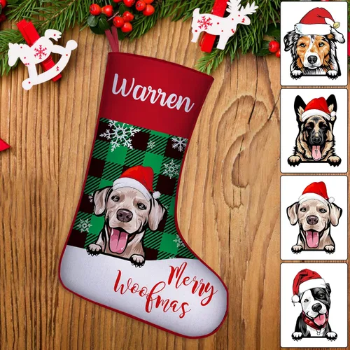 Miniatura 33 de Medias de Navidad de raza de perro personalizadas con texto de nombre, regalos de decoración de calcetines de Navidad personalizados para perros