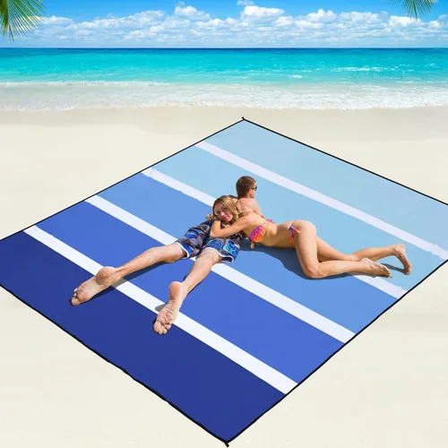 Miniatura 29 de WIWIGO Manta de playa impermeable a prueba de arena tapete de playa 79" X 83"/10'x9' para 2-8 adultos, de secado rápido, tapete de picnic al aire