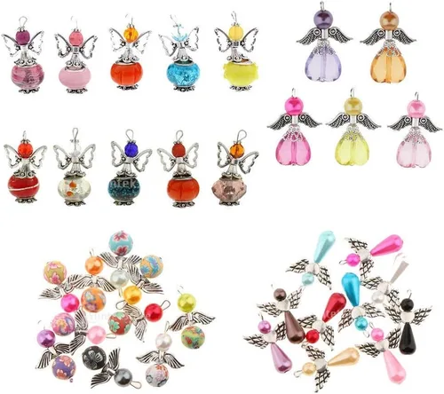 35 dijes de alas de ángel, colgantes de acrílico facetado, corazón de lágrima, cuentas para collares, aretes, pulseras, manualidades, fabricación de