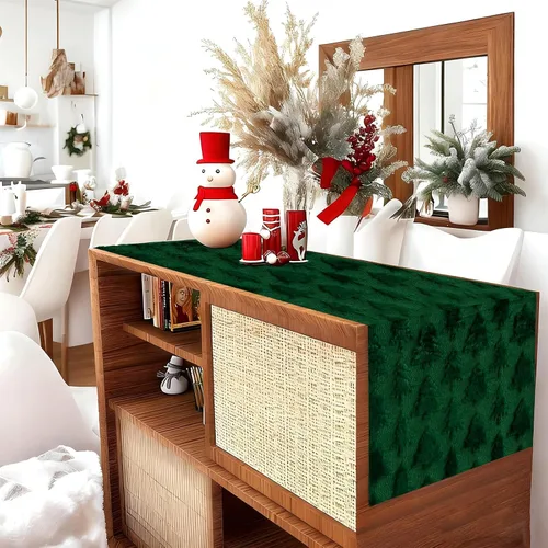 Miniatura 4 de IVAPUPU Camino de mesa de Navidad para vacaciones de invierno, árbol de Navidad verde de felpa suave con pelusa, decoración del hogar de Navidad