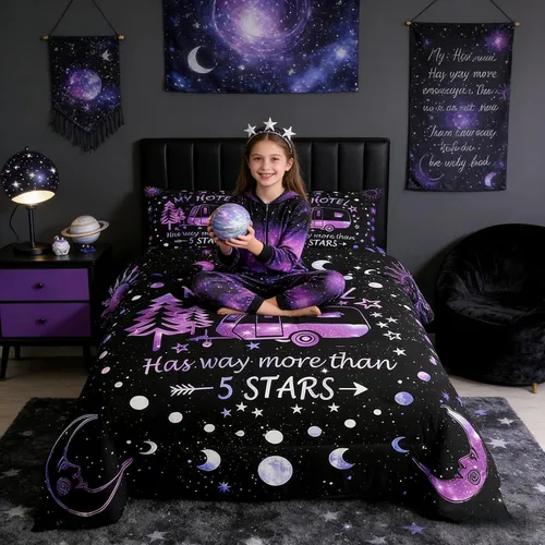 Miniatura 54 de Juego de Edredón para Acampar Feliz para Niños Tamaño Individual, Juego de Ropa de Cama Rústica de Aventura de Granja y Cabaña, Decoración