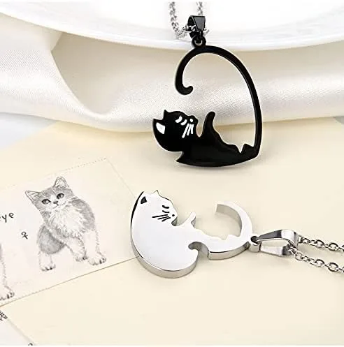 Miniatura 5 de Regalo de aniversario de Navidad para amigos, marido, esposa, collar de amistad de gato para 2 niñas y niños, collares a juego para mejores amigos