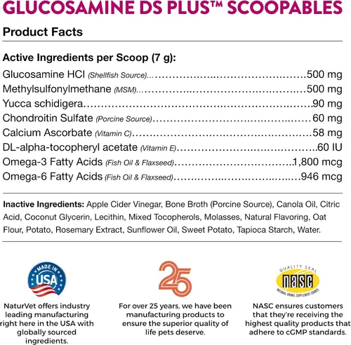 Miniatura 9 de NaturVet Scoopables Suplemento para articulaciones de perro – Glucosamina DS Plus Nivel 2 Cuidado moderado de cadera y articulaciones para perros