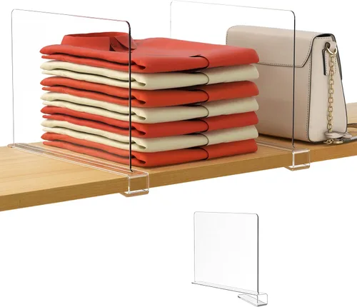 Miniatura 32 de HBlife 12 piezas de divisores de estante de acrílico transparente, organizador vertical de bolsos para armario, perfecto para suéteres, camisas
