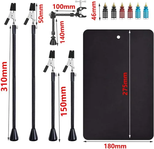 Miniatura 4 de Estación de soldadura con manos de ayuda magnéticas NOEVSBIG con base grande y resistente, 6 soportes para PCB, 5 brazos flexibles con clip