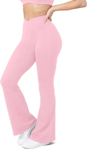Miniatura 77 de HEGALY Pantalones de yoga acampanados para mujer, leggings cruzados, suaves, de cintura alta, pantalones casuales de entrenamiento con corte de bota