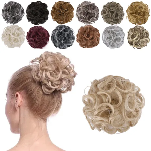 Miniatura 12 de Elaine Moño desordenado para mujer, cabello grueso y rizado, extensiones de cabello sintético ondulado, moño recogido, extensiones de cabello