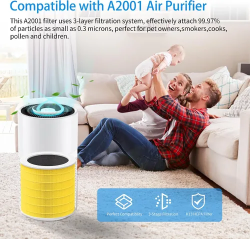 Miniatura 2 de Paquete de 2 filtros de repuesto para mascotas A2001 compatibles con purificador de aire A2001, filtro de carbón activado de filtración eficiente 3
