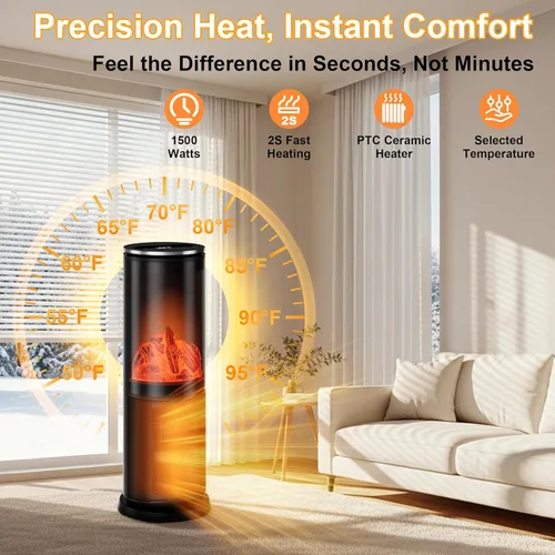 Miniatura 2 de Uthfy Calentador de espacio, 1500 W, eléctrico, portátil, de cerámica PTC, para uso en interiores, con termostato, control remoto, temporizador