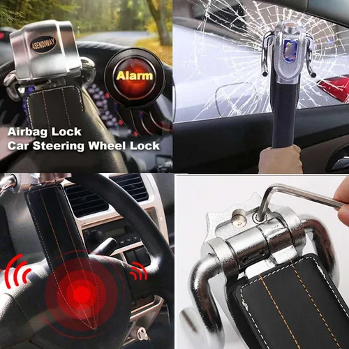 Miniatura 4 de Cerradura de volante universal antirrobo dispositivo de seguridad resistente para vehículo, camión, SUV, furgoneta, con 2 llaves, color negro