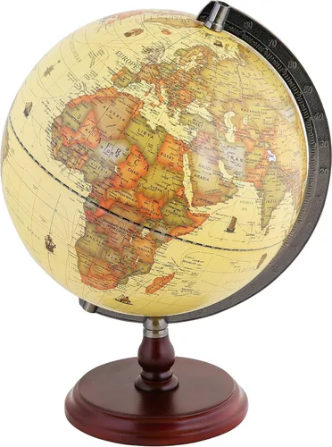 Exerz Globo antiguo de 10 pulgadas con una base de madera, globo del mundo giratorio, mapa moderno en color vintage, diámetro de 10 pulgadas