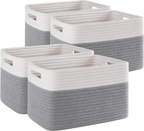 Miniatura 15 de Paquete de 4 cestas de almacenamiento para organizar, cestas tejidas para estantes, perfectas para juguetes, libros, toallas y ropa, cestas