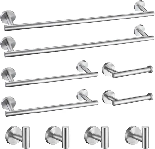 TURS Juego de 10 piezas de accesorios de baño de níquel cepillado, juego de barra de toalla de baño de acero inoxidable SUS304 de 61 cm, kit de