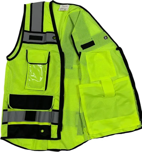 Miniatura 5 de (B Chaleco de seguridad para ingeniero, seguridad reflectante de alta visibilidad, chaleco de malla con cremallera y bolsillos Amarillo