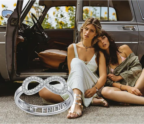 Miniatura 7 de Anillo infinito de plata de ley S925 para mejor amigo, joyería de amistad ajustable, regalos de cumpleaños para mujeres, adultos y adolescentes