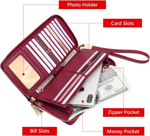 Miniatura 3 de Carteras de cuero para mujer cuero genuino RFID bloqueo caja de regalo embalaje
