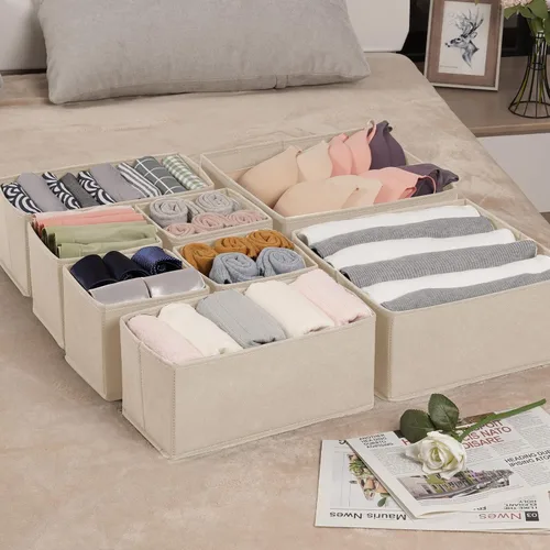 Miniatura 9 de Criusia Organizador de Cajones para Ropa, Juego de 16 Organizadores para Cajones de Ropa Interior, Organizadores Plegables para Armario y Beige