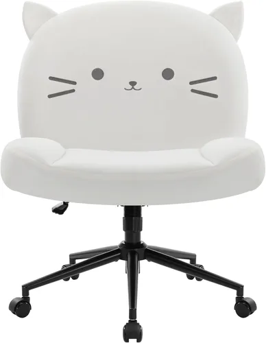 Miniatura 9 de IWMH Silla de escritorio de oficina sin brazos con ruedas, silla de computadora ergonómica de patas cruzadas con acolchado de tela, sillas de Negro