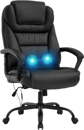 Miniatura 8 de Silla de escritorio ergonómica grande y alta de 500 libras con soporte lumbar, apoyacabezas, silla de oficina de masaje, silla giratoria de piel