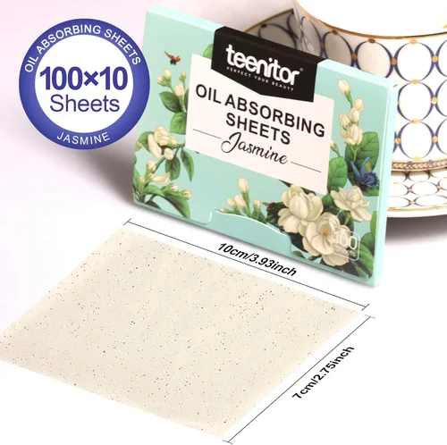 Miniatura 2 de Teenitor Hojas absorbentes de aceite facial, 1000 hojas de papel secante de jazmín para piel grasa, hojas de secado de película de control de aceite