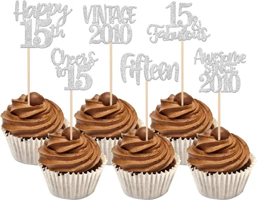 Miniatura 18 de Rsstarxi Paquete de 24 adornos para cupcakes vintage 2019 con purpurina negra para 5º cumpleaños, saludos a 5, cinco, 5, 5 fabulosos para cupcakes