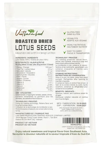 Miniatura 2 de SEMILLAS DE LOTUS CRISPY 5.29oz (150g) VIETFARMFOOD: Ligeramente fritas en aceite. Sin azúcar, dulzura natural, sabor graso característico