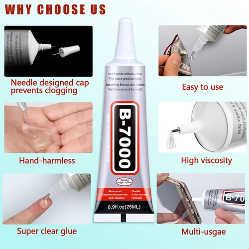 Miniatura 4 de B7000 - Pegamento para joyería, 4 piezas x 25 ml, B-7000 pegamento transparente super adhesivo multifunción, adhesivo industrial transparente