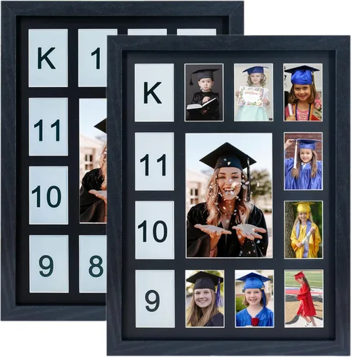 Miniatura 11 de FramePro Marco de fotos de los años escolares, collage de fotos de graduación de día K-12, marco negro con paspartú, muestra una foto de 5 x 7