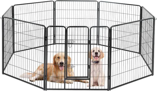 Miniatura 9 de Corralito para perros para interiores, corralito de juego para cachorros para interiores y exteriores, valla de metal de 8 paneles con puertas