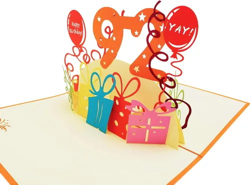 Miniatura 4 de iGifts And Cards Tarjeta desplegable 3D de cumpleaños 92, regalos coloridos y celebración de hitos de globos, saludo sincero para personas mayores