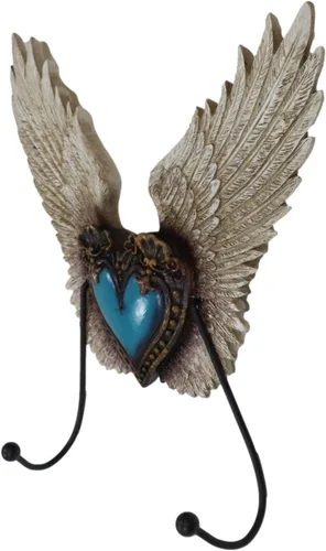 Miniatura 2 de Ebros Gift Corazón de flor de Lis de cuero sintético rústico occidental con alas de roca turquesa y ángel, ganchos dobles decorativos para colgar