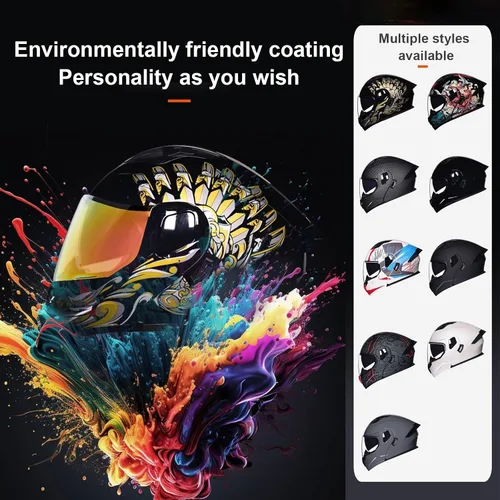 Miniatura 6 de Casco modular Bluetooth para motocicleta, aprobado por DOT, de cara completa, abatible, antivaho, doble visera, casco de motocicleta de calle, LENTE