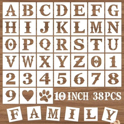 Miniatura 11 de Plantillas de letras y números de 6 pulgadas, 38 plantillas de manualidades del alfabeto, plantillas de dibujo de plástico reutilizables para pintar