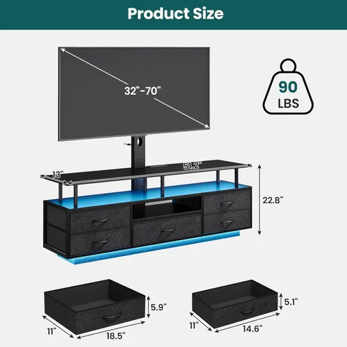 Miniatura 2 de BTHFST Soporte de TV con soporte para televisores de 32/55/65/70 pulgadas, soporte de TV LED de 51.2 pulgadas con tomas de corriente