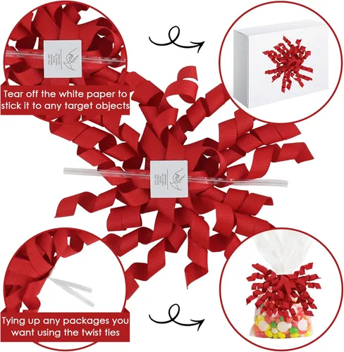 Miniatura 4 de AIMUDI Lazos rizados rojos de 4 pulgadas, lazos de cinta rizada autoadhesivos, lazos para envolver regalos, cinta de grogrén, lazos para bolsas