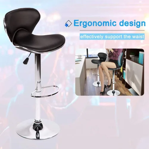 Miniatura 3 de Taburetes de bar Taburete giratorio de altura ajustable con parte trasera de cuero sintético duradero moderno alto comedor silla bar taburete