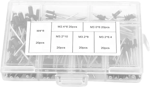 Remaches de aluminio negro, retenedor de remache de sujeción de tornillo negro, 120 piezas M2.4 / M3.0 / M3.2 / M4 Kit de remaches ciegos de