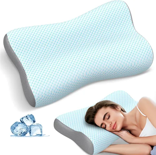 Miniatura 9 de Almohada cervical para el alivio del dolor, almohadas de espuma viscoelástica con contorno para dormir, almohada ergonómica ortopédica de Blanco